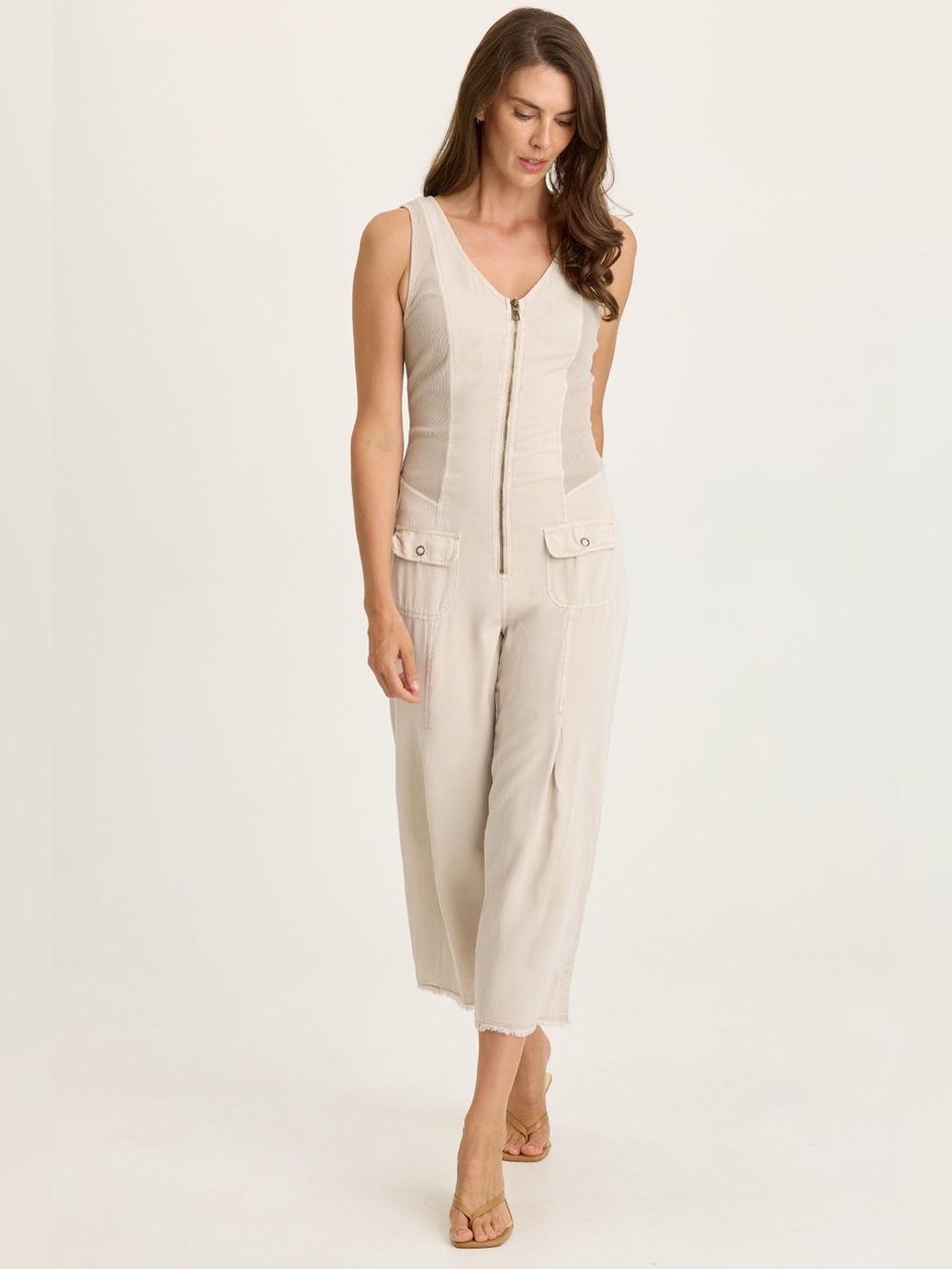 XCVI Linette Twill V Neck Zip Up Jumpsuit